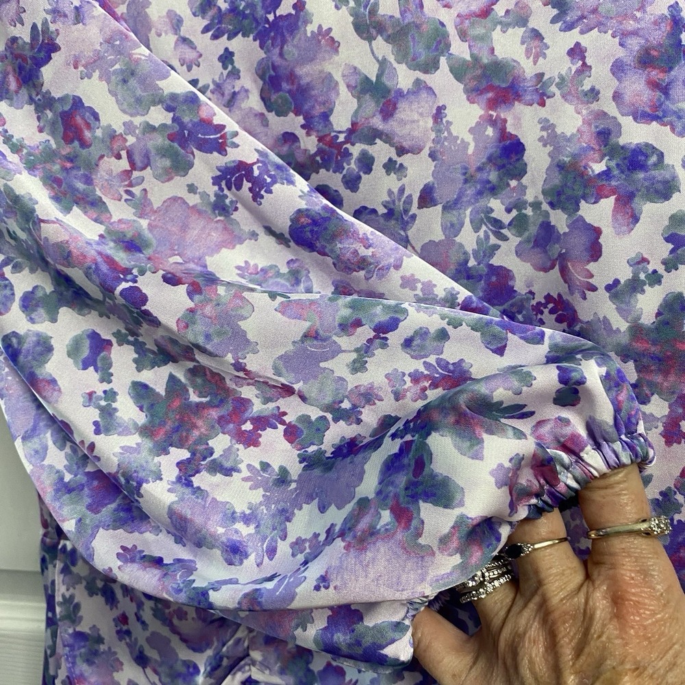 Maje Ruvard Women Pastel Purple Floral Draped Sheath Mini Dress Sz.40/US 8 M-NWT - Picture 4 of 11